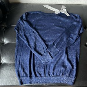 NWOT LC Lauren Conrad Navy Sparkle Sweater with Bow Accent